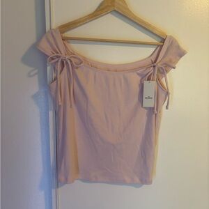 Hollister Women's Pale Pink Off-Shoulder Tie Sleeve Camisole